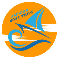 orange background and a sketch of a blue sail boat